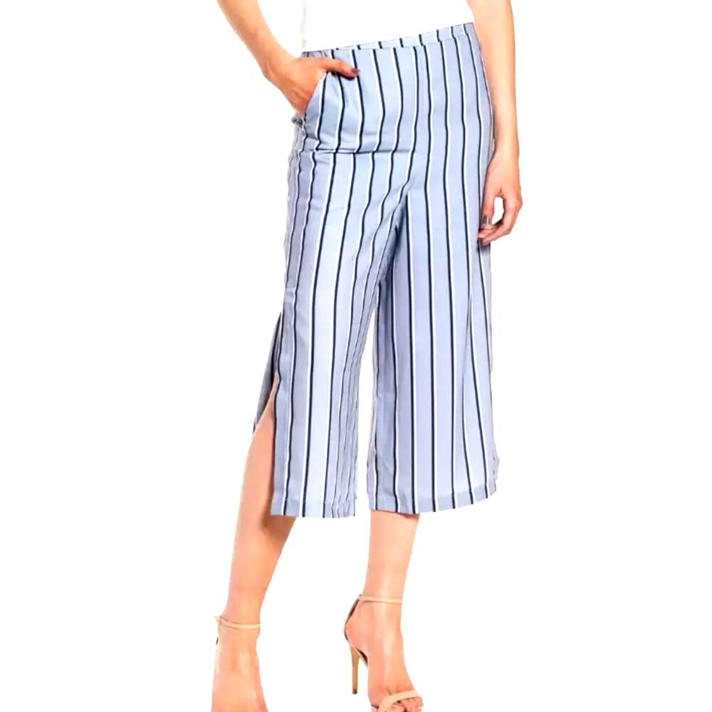 j.o.a. Split Leg Pants Capri Stripes Med Silk Feminine Office Siren Preppy Sexy